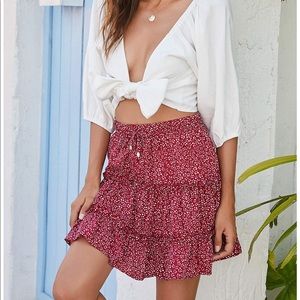Summer High Waist Ruffle Skirt Floral Print